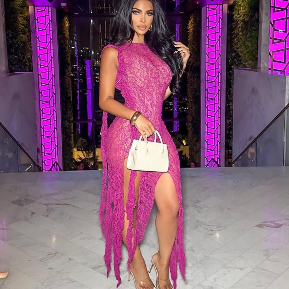 Zara fuchsia textured lace dress